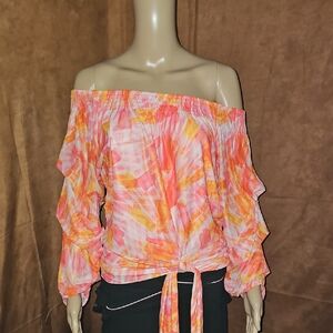 Vibrant Off-Shoulder Tie-Dye Blouse